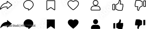 Set of post action social media icons symbols illustration post response