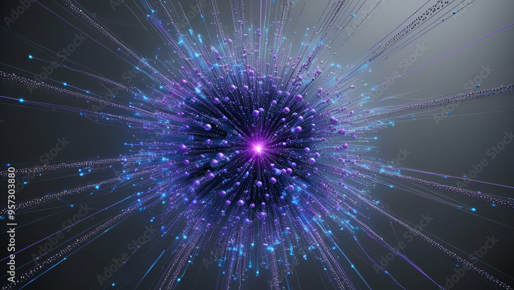 Fototapeta premium Abstract Fiber Optics Blue Violet Bokeh Background, Generative AI