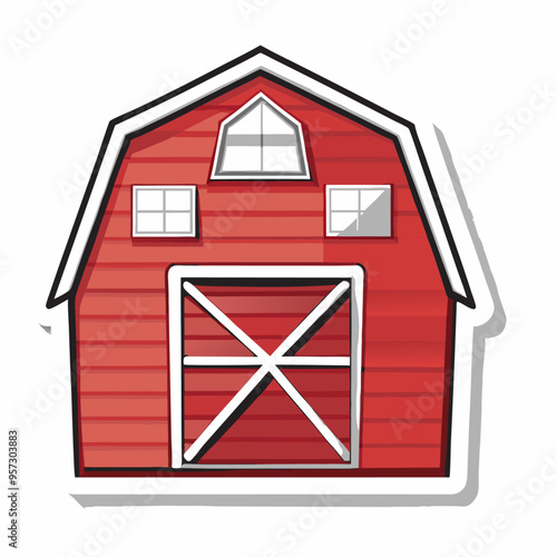 Isolated red barn in cartoon style sticker design (2)