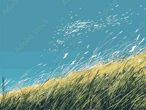 Wind's Breath: A Symphony of Freedom Expressed in Vibrant, Minimalistic Lines