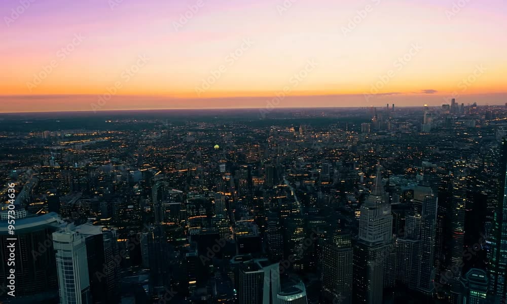 Aerial shot of a city with prominent landmarks and landmarks highlighted against the skyline Aerial shot of a city with prominent landmarks and landmarks highlighted against the skyline
