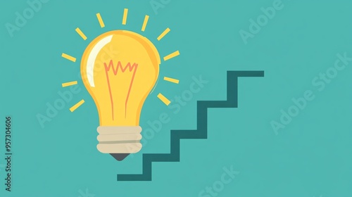 Light bulb with a staircase, representing step-by-step growth, flat design illustration