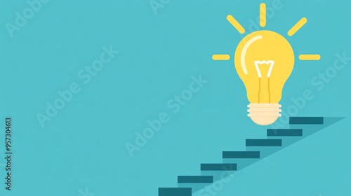 Light bulb with a staircase, representing step-by-step growth, flat design illustration