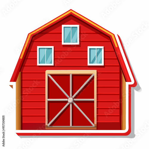 Isolated red barn in cartoon style sticker design (16)