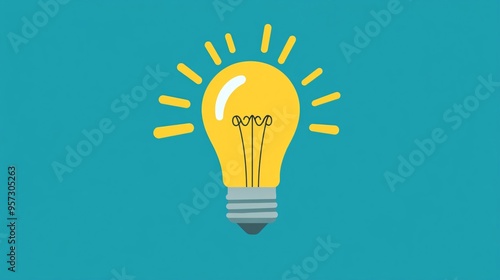 Light bulb with expanding light rays, ideas illuminating growth paths, flat design illustration