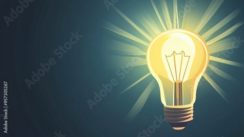Light bulb with expanding light rays, ideas illuminating growth paths, flat design illustration