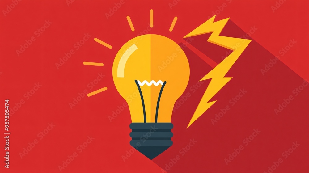 Light bulb with lightning bolt, powerful ideas leading to rapid growth, flat design illustration Light bulb with lightning bolt, powerful ideas leading to rapid growth, flat design illustration
