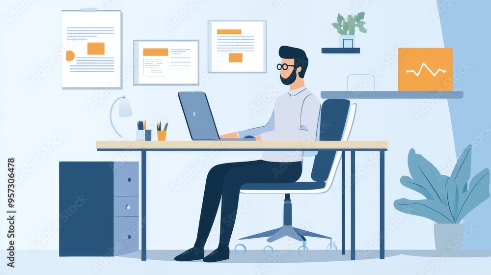 Modern Workspace with a Focused Professional Modern Workspace with a Focused Professional