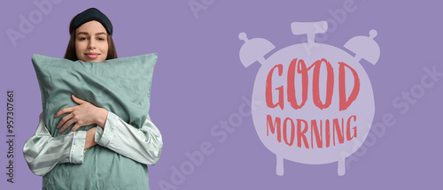 Young woman in pajamas and ...