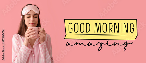 Young woman in pajamas and ...
