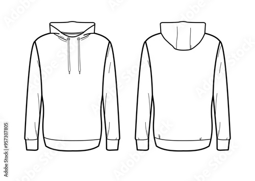 Hoodie without zipper, back and front - vector illustration, template