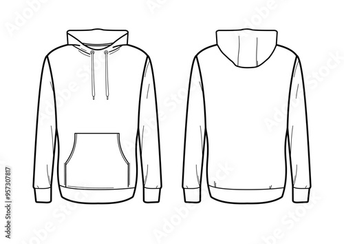 Hoodie without zipper, back and front - vector illustration, template