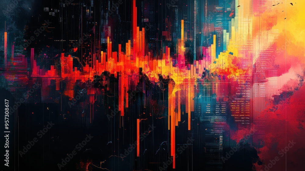 Obraz premium Artistic representation of the stock market crash, with falling charts and abstract chaos