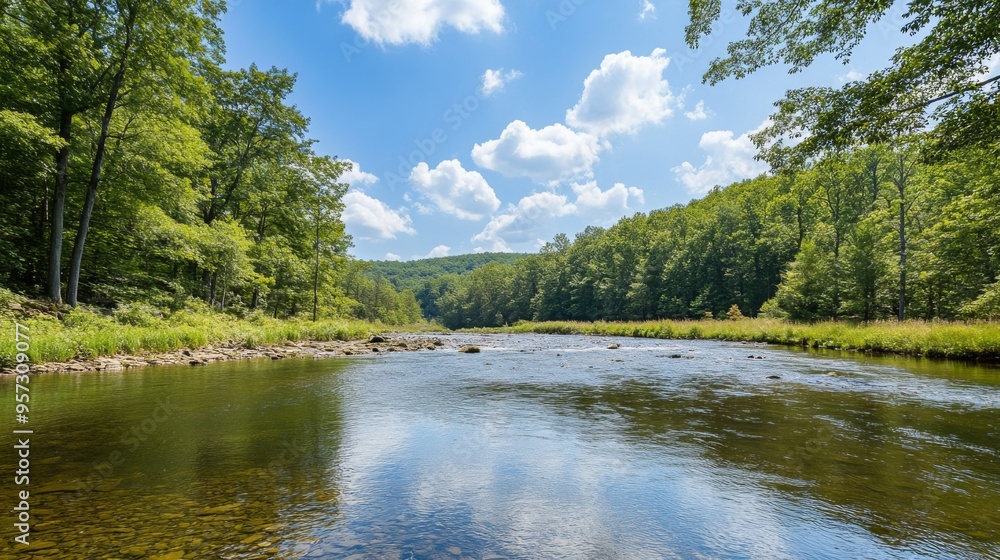 Serene River Landscape in Summer