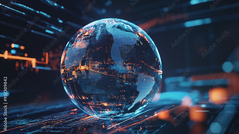 A glowing AI-powered predictive model visualized as a holographic globe with data points, symbolizing global forecasting and analysis A glowing AI-powered predictive model visualized as a holographic globe with data points, symbolizing global forecasting and analysis