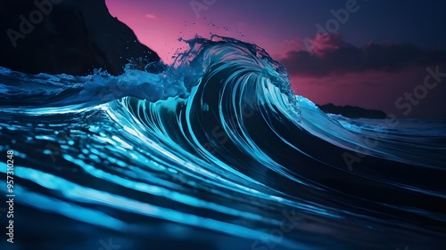 Wave Background with Elegant Blue Neon Wave Effect, Premium Design for Wallpaper, Banner, Poster