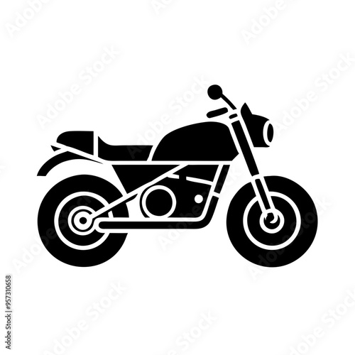 Motorcycle silhouette side view with bold black design and copy space