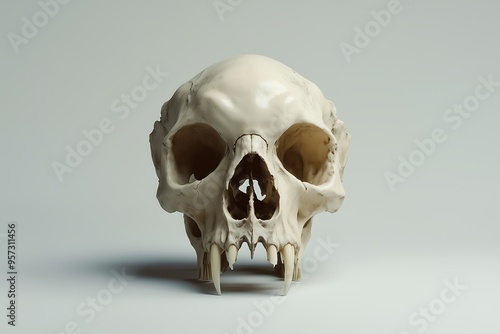 Primate Skull in Detailed Frontal View on Minimalist Background, Anatomical Study of Primate Skull