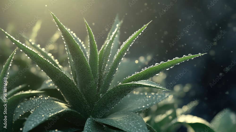 Close-Up of Aloe Vera with Free-Flowing Water Close-Up of Aloe Vera with Free-Flowing Water