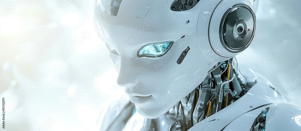 Fototapeta premium 3D Artwork Featuring a White Robot Wearing Headphones