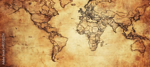 Fototapeta Naklejka Na Ścianę i Meble -  A rustic, vintage map background with a clear area for text