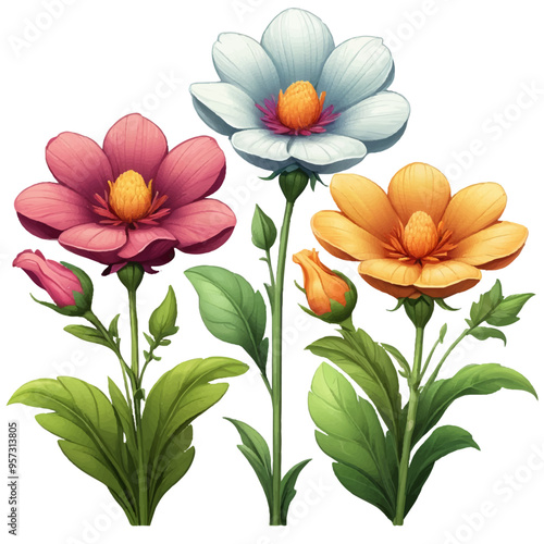 Wallpaper Mural Vintage botany flower collection colorful spring flowers vector set isolated on a white background Torontodigital.ca