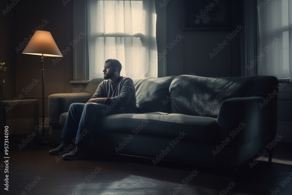 Lonely lost person sitting in room. Alone loneliness and solitude concept artwork Lonely lost person sitting in room. Alone loneliness and solitude concept artwork