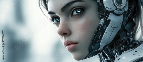 3D computer generated depiction of a robotic woman