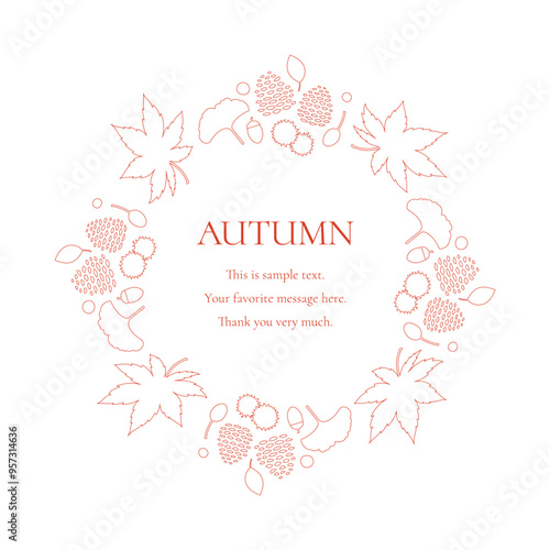 紅葉やイチョウ、木の実をモチーフにした秋の飾り枠。高級感のある囲みのデザイン