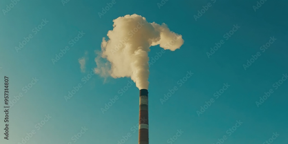 Fototapeta premium Power Plant Smoke Column in Clear Sky
