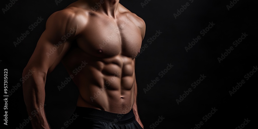 Studio Lighting on Defined Abs of Athletic Man Studio Lighting on Defined Abs of Athletic Man