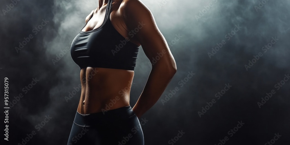 Obraz premium Dark Foggy Background with Sculpted Abs