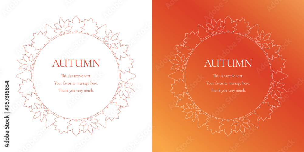 紅葉やイチョウ、木の実をモチーフにした秋の飾り枠。高級感のある囲みのデザイン