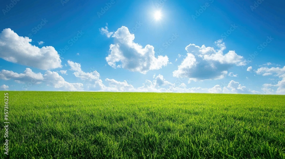 Lush green meadow under clear blue sky Lush green meadow under clear blue sky