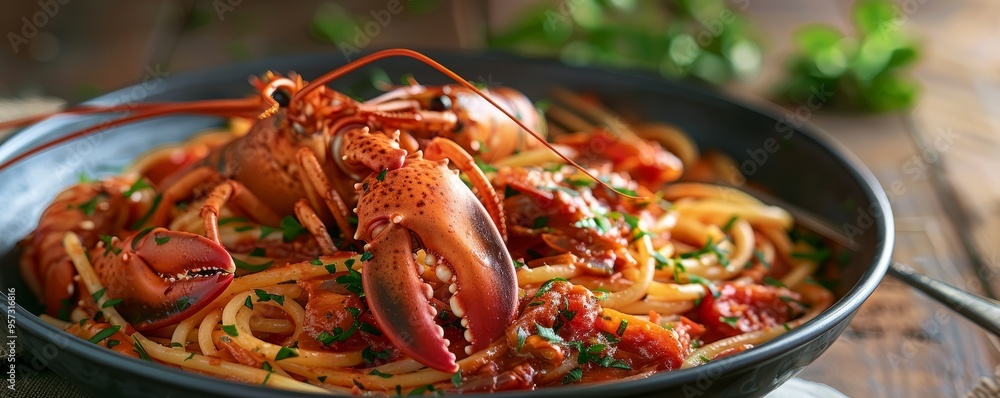Lobster linguine with tomato cream sauce, 4K hyperrealistic photo Lobster linguine with tomato cream sauce, 4K hyperrealistic photo