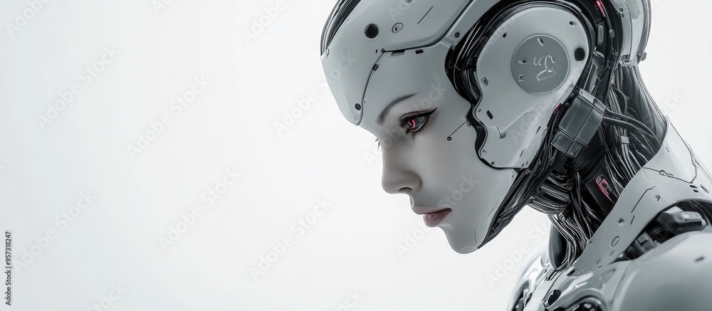 3D digital illustration of a female cyborg against a clean white backdrop 3D digital illustration of a female cyborg against a clean white backdrop