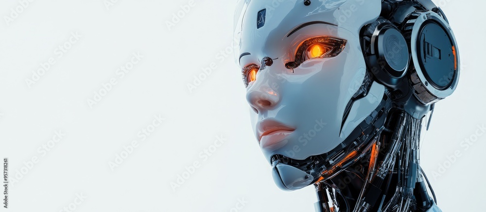 3D digital illustration of a female cyborg against a clean white backdrop 3D digital illustration of a female cyborg against a clean white backdrop