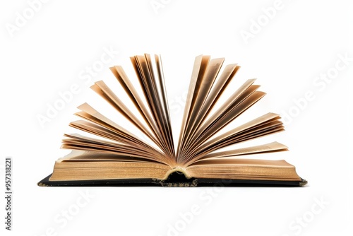 Electronic Book. White Background Isolation of Paper Book Flipping Pages on E-Book Display photo