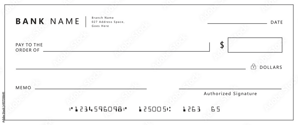 Blank bank check, checkbook cheque template with blue guilloche, vector ...