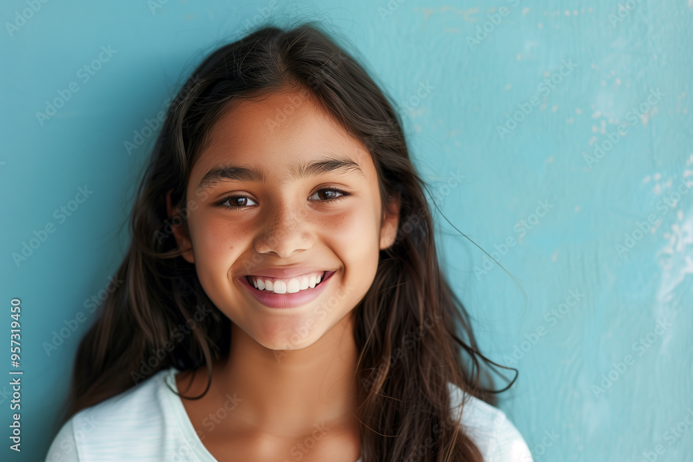 Joyful Gen Z Student with a Determined Look: Posing Confidently in a Neutral Blue Setting