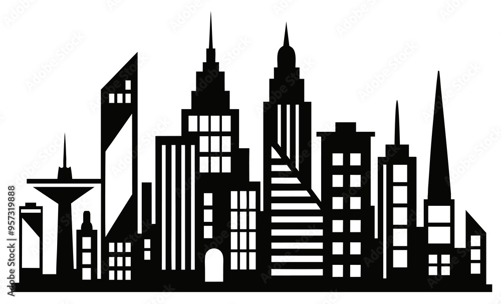 Captivating black and white cityscape with sleek skyscrapers, perfect for urban projects. Evokes energy of metropolis, great for travel or real estate themes Captivating black and white cityscape with sleek skyscrapers, perfect for urban projects. Evokes energy of metropolis, great for travel or real estate themes