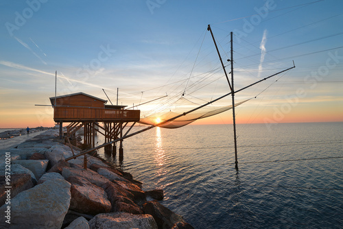 Sunrise at the Sottomarina Dam, Chioggia, Veneto, Italy