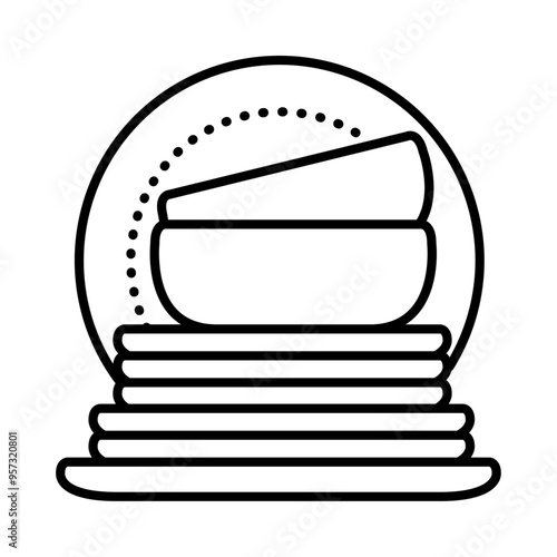 Icono minimalista de una vajilla cerámica con platos y tazones apilados