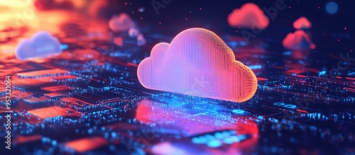 3D illustration depicting the migration of databases to cloud computing technology