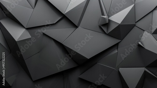 Black white dark gray abstract background. Geometric pattern shape. Line triangle polygon angle. Gradient. Shadow. Matte. 3d effect. Rough grain grungy. Design. Template. Presentation. 