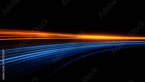science energy technology concept blue orange light streaks race track background speed digital domain gliding flash source future growth young megabit connectivity web