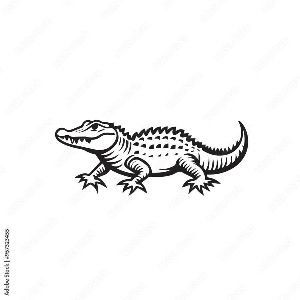 crocodile in cartoon, doodle style . Image for t-shirt, web, mobile apps and ui. Isolated 2d vector illustration in logo, icon, sketch style, Eps 10, black and white. AI Generative