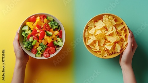 Healthy Snacks: Fresh Vegetables and Crunchy Chips