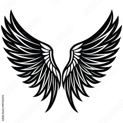 Cartoon Style Angel Wings Vector Design, Simple and Playful Wings Illustration, Ideal for Fantasy Themes, Children's Books, Games, and Design Projects, Isolated Angel Wings Vector on White Background