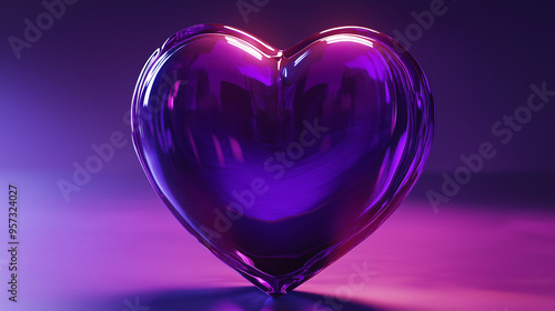 A 3D render of a heart with a vibrant violet color. The heart has a smooth texture and is illuminated from the front